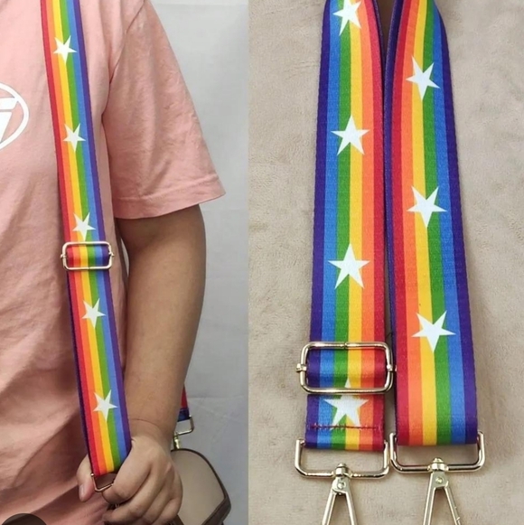Rainbow Stripe with Silver Glitter Star Bag Strap. - Picture 7 of 9